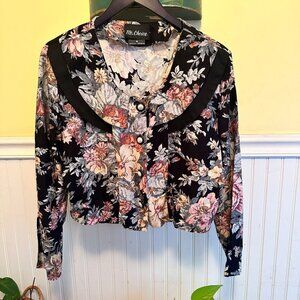 Ms. Choice M Vintage 80s 90 tapestry crop jacket extra wide collar black floral